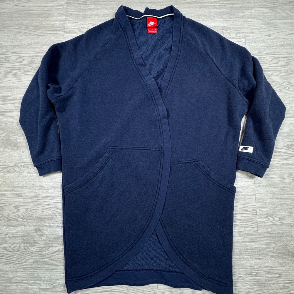 Nike Womens Cardigan Sportswear Rally Fleece Long Wrap Navy Blue Small‎
